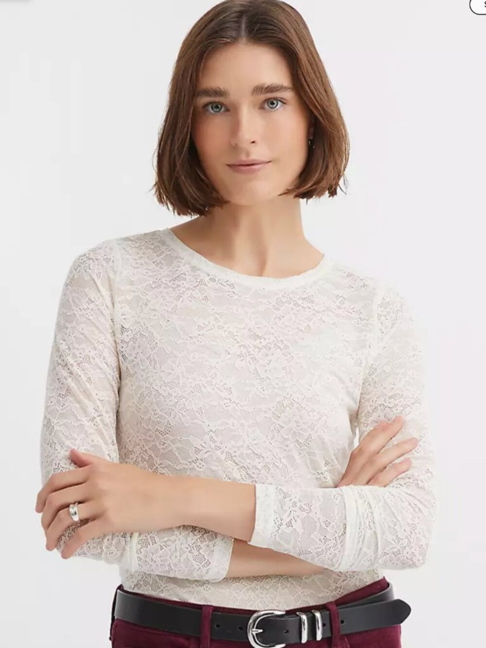 Loft Floral Lace Long Sleeve Crew Neck Tee size medium